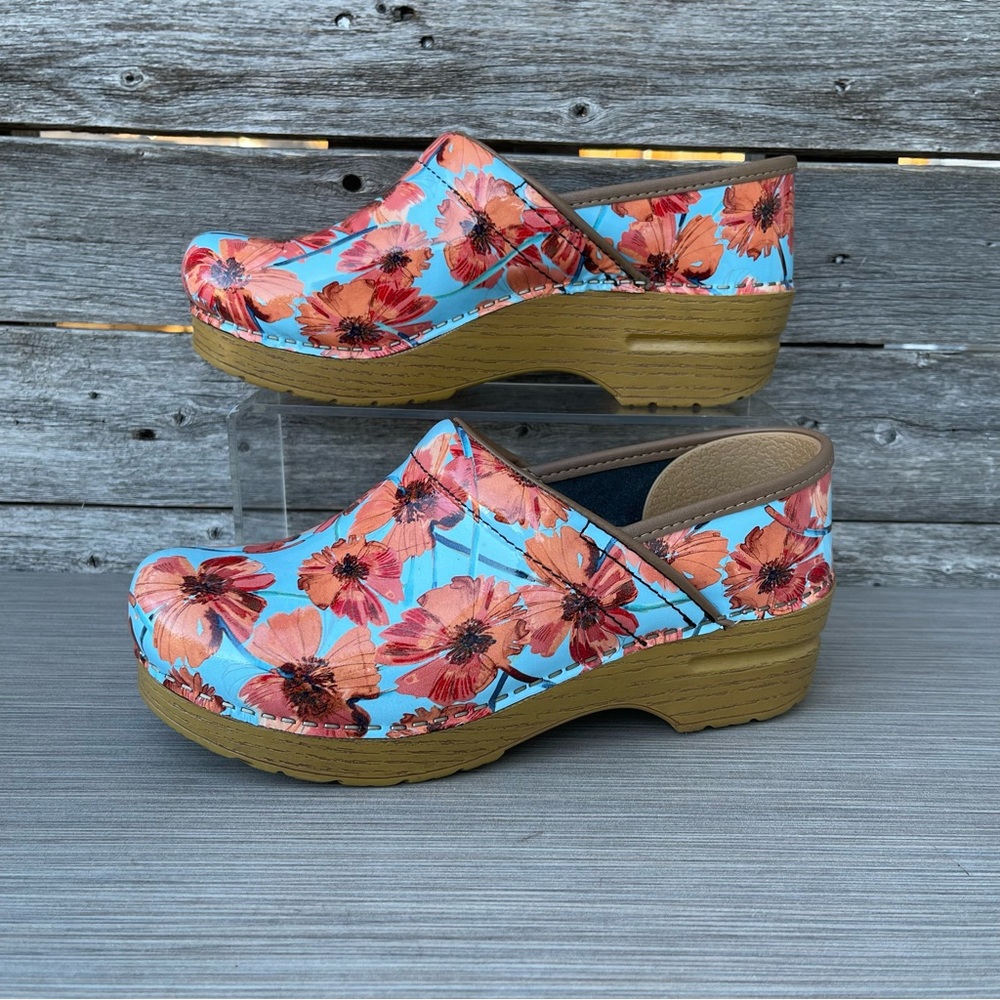 Dansko Professional Poppies Print Patent Leather Clogs